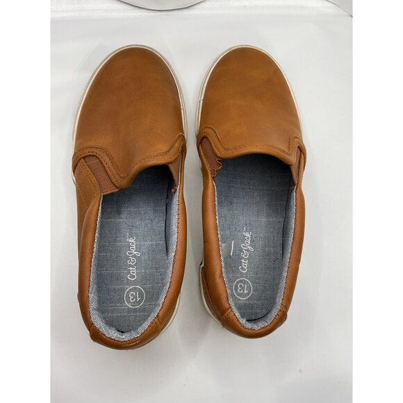 Brown Faux Leather Slip-On Sneakers Size 13 Cat & Jack Cushioned Insole Casual & - Picture 4 of 5